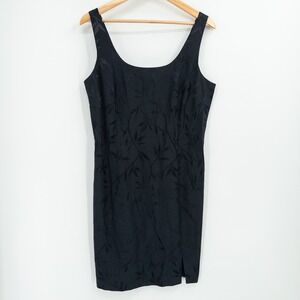 Vintage Y2K J.R. Nites Sheath Dress Women 14 Black Floral Cocktail Evening 90s